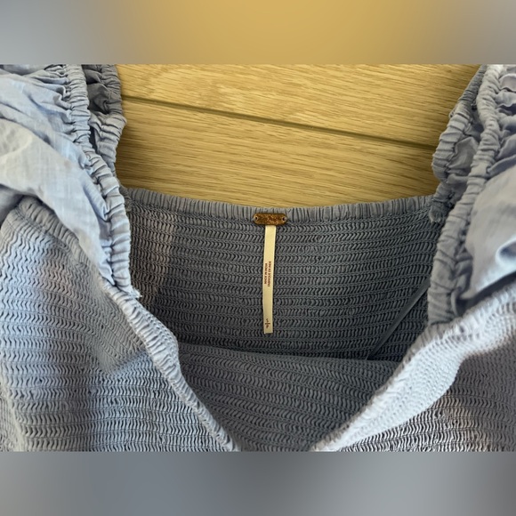 Free people smocked blue maxi eyelet dress blue size small - Picture 3 of 12